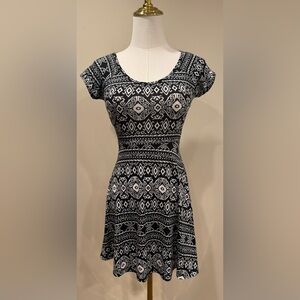 Black and White Patterned Skater Dress